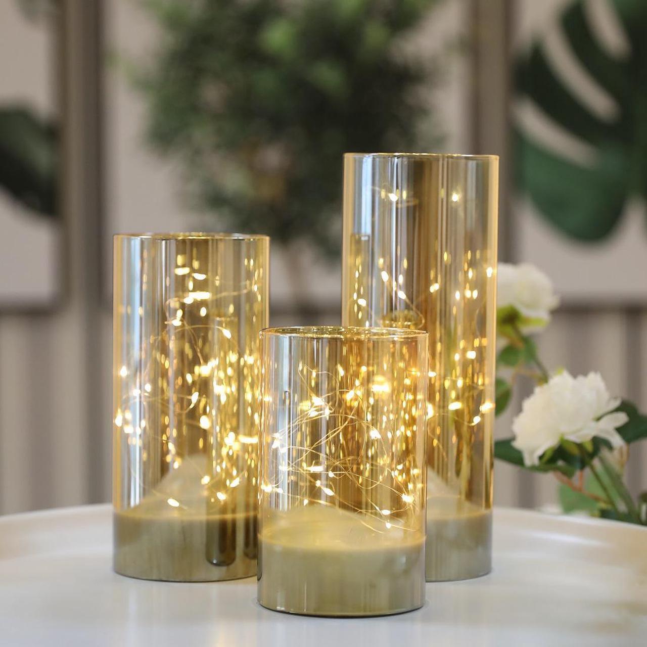 Alt view image 6 of 6 - JHY DESIGN Set of 3 Battery Table Lamp 6/8/10inch High Glass Decorative Lights with Fairy String Lights Battery Powered 8-Key Remote Control for Home Party Wedding Indoor Outdoor (Champagne Plated)
