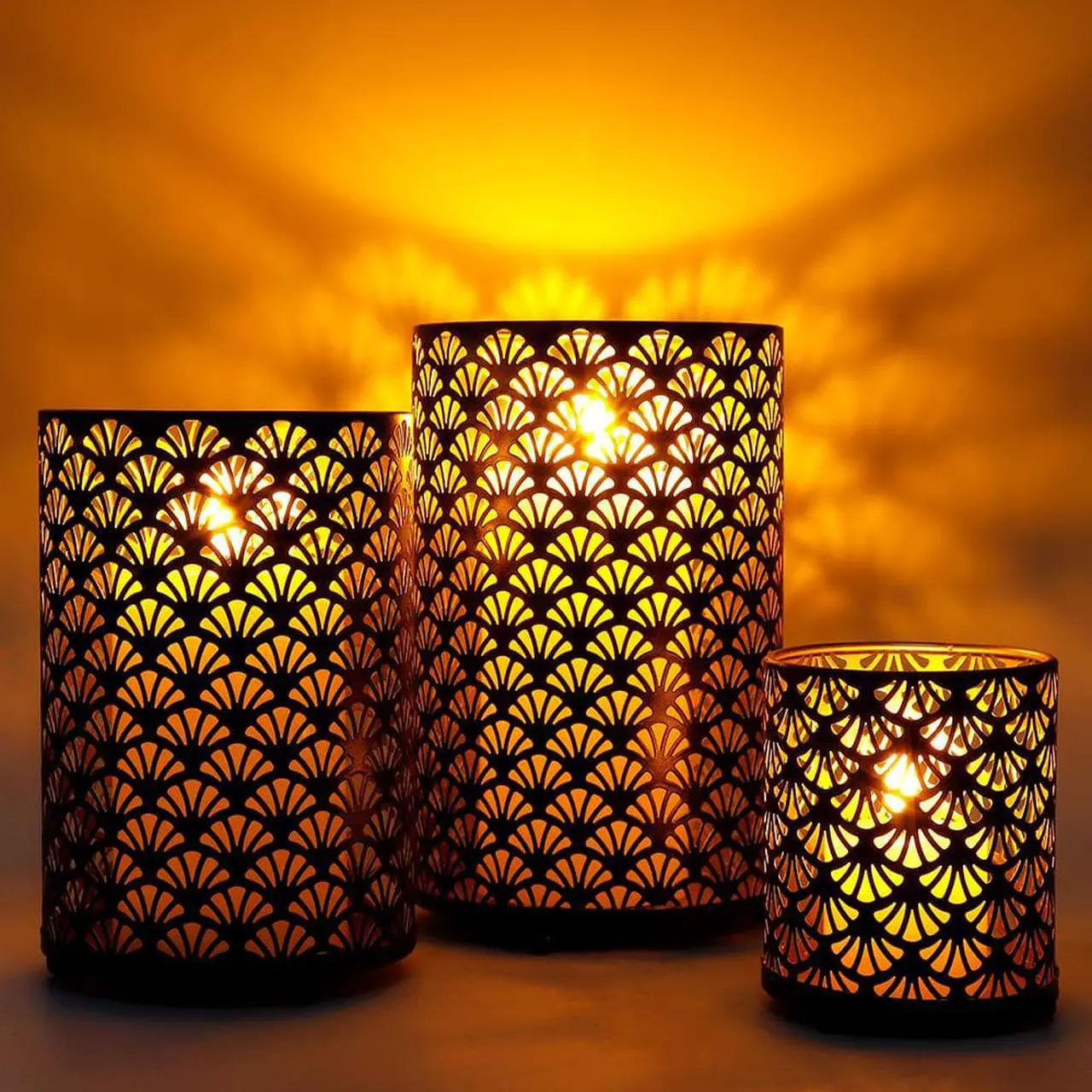 Alt view image 3 of 6 - JHY DESIGN Set of 3 Metal Candle Holders Bronze Hurricane Pillar Candleholder Vintage Table Candlestick Holders Great Centerpieces for Home Decor Wedding Parties Events