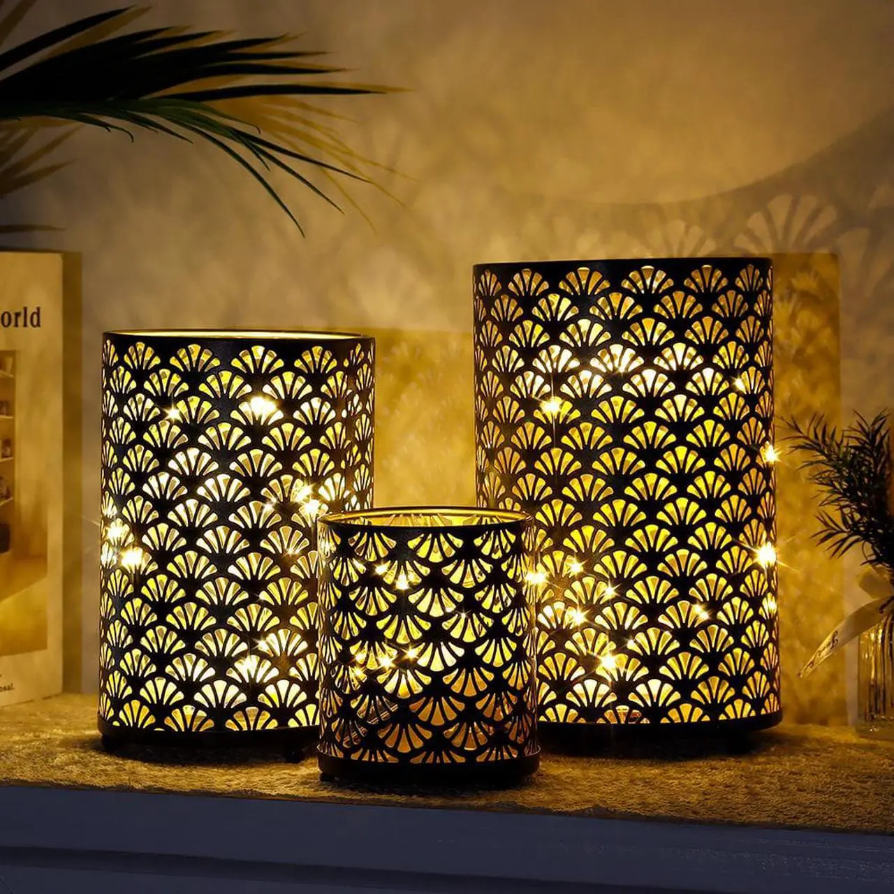 Alt view image 6 of 6 - JHY DESIGN Set of 3 Metal Candle Holders Bronze Hurricane Pillar Candleholder Vintage Table Candlestick Holders Great Centerpieces for Home Decor Wedding Parties Events