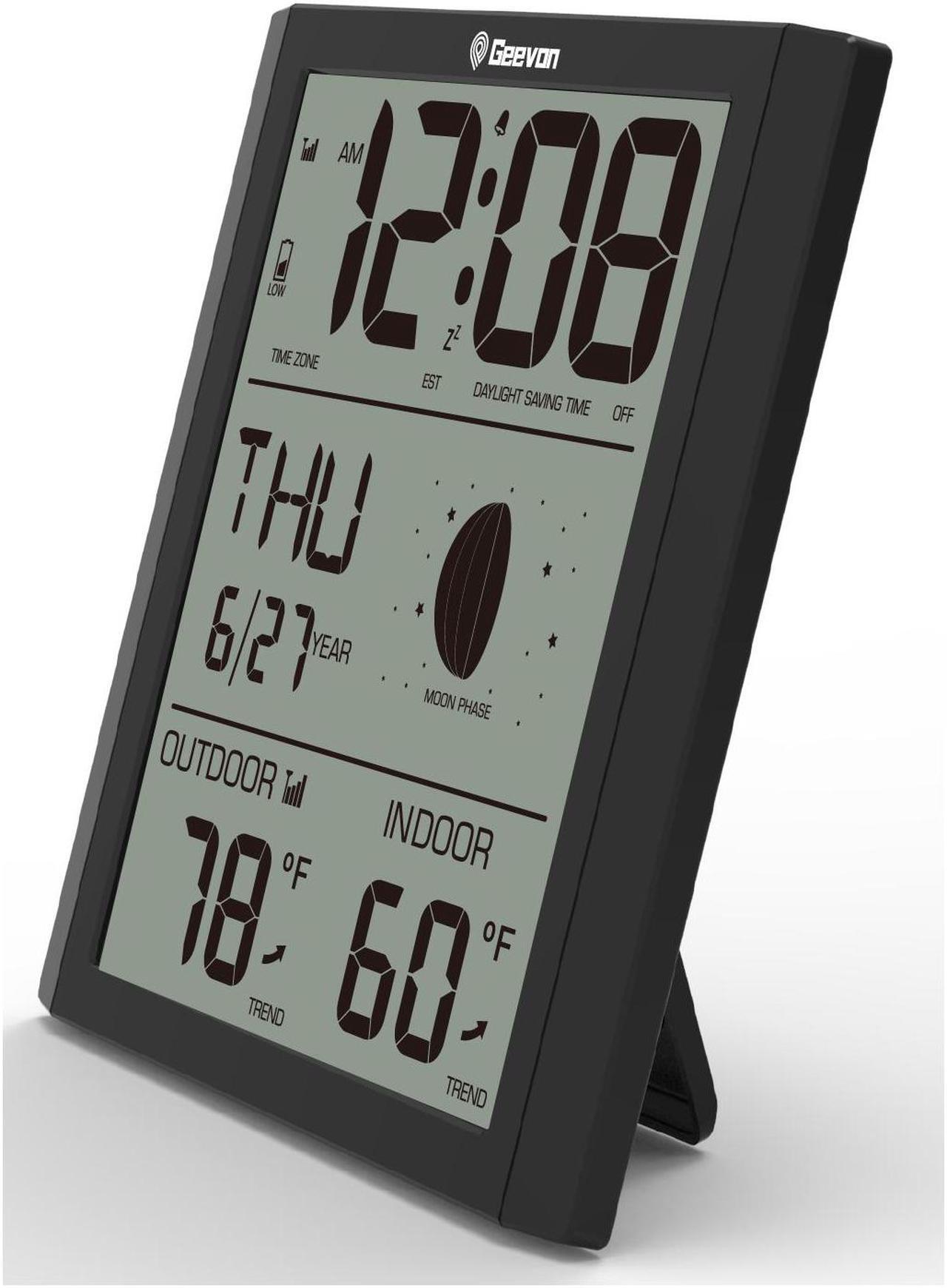 Alt view image 2 of 3 - Geevon Digital Atomic Wall Clock,Auto-Set Atomic Alarm Clock with Indoor Outdoor Temperature,Calendar,Moon Phase for Home Office Elderly(1 Wireless Outdoor Sensor) Update