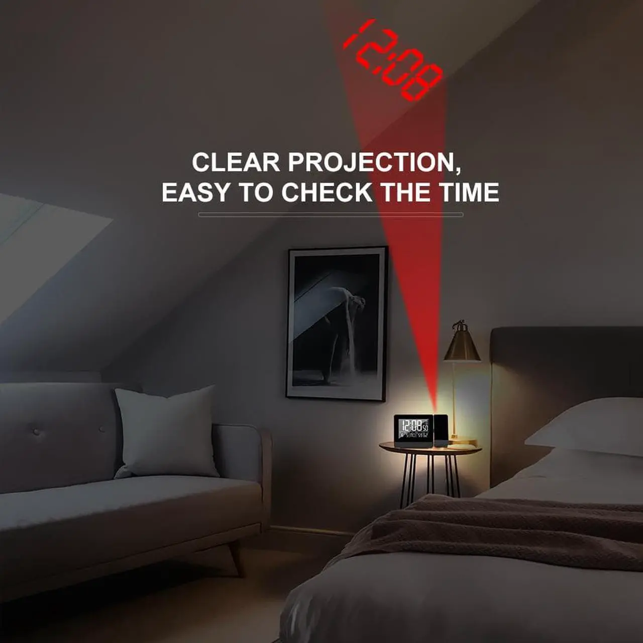 Alt view image 4 of 7 - Geevon Projection Clock With Temperature And Humidity Table Watch USB Digital LED Date Snooze Function Projector Alarm Clocks