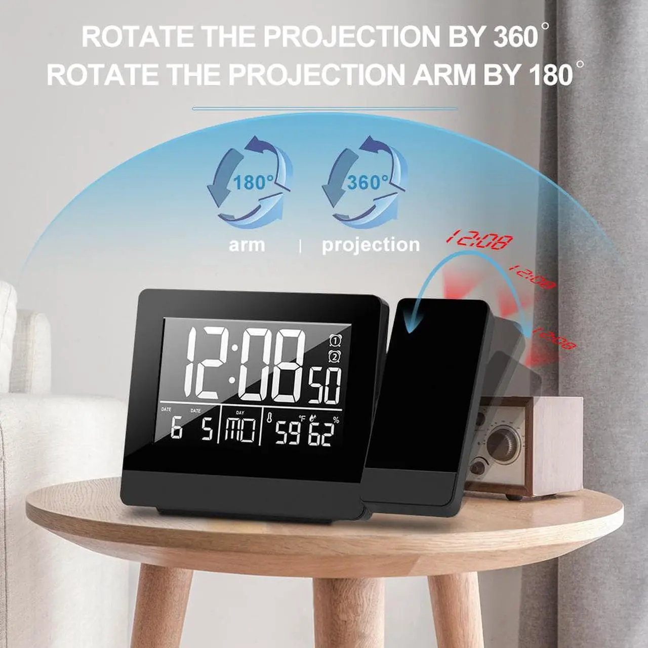 Alt view image 6 of 7 - Geevon Projection Clock With Temperature And Humidity Table Watch USB Digital LED Date Snooze Function Projector Alarm Clocks
