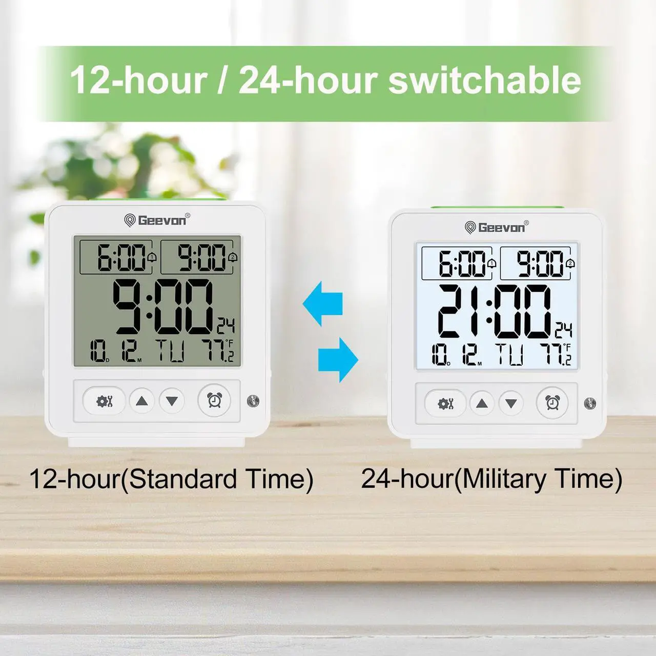 Alt view image 4 of 6 - Geevon Smart Night Light Small Digital Alarm Clock With 2 Increasing Beep Alarm,Indoor Temperature,Table Clock For Bedroom, Beds
