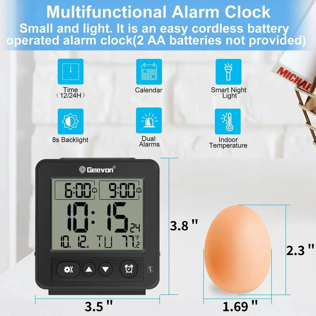 Alt view image 6 of 6 - Geevon Smart Night Light Small Digital Alarm Clock With 2 Increasing Beep Alarm,Indoor Temperature Monitor,Table Clock For Bedroom, Beds