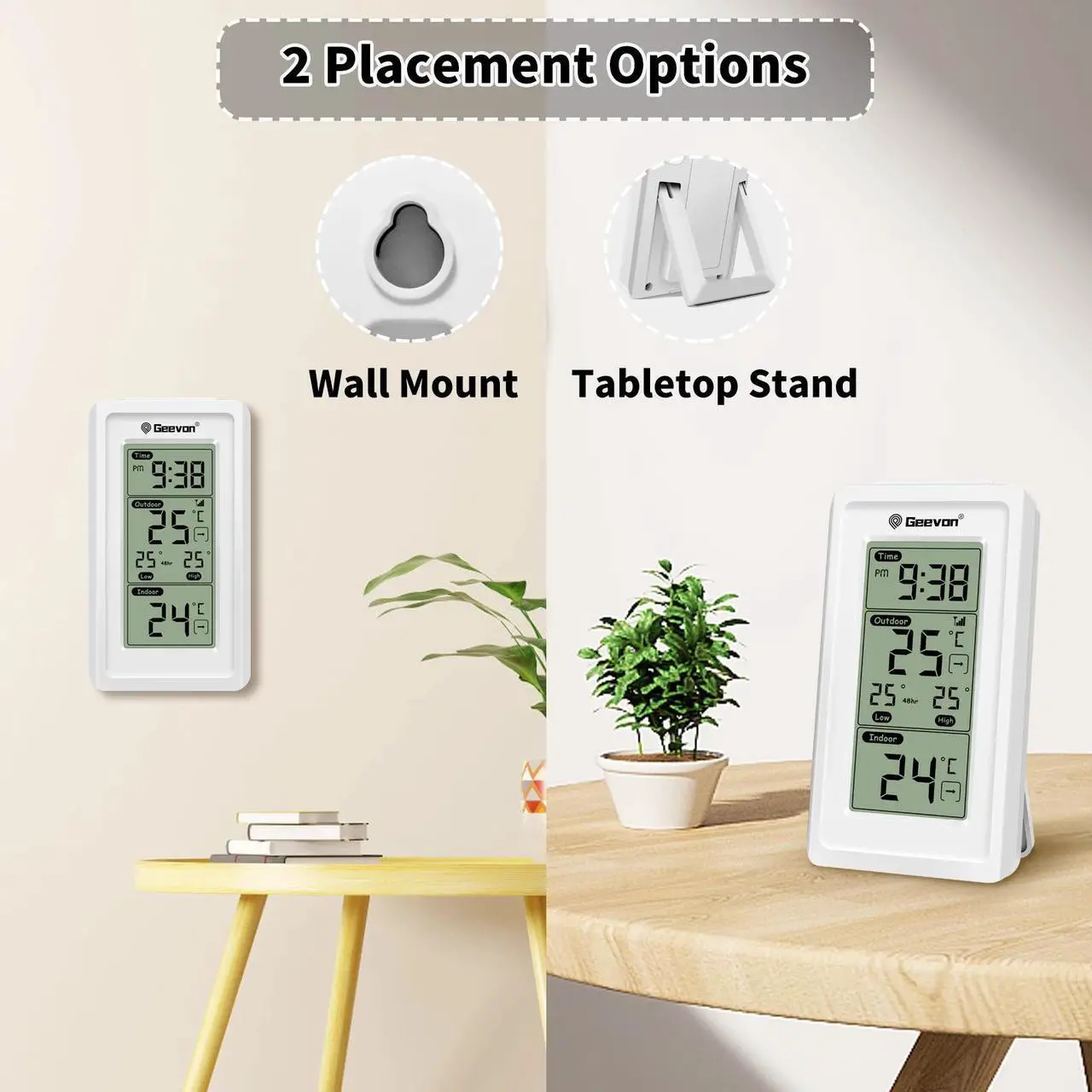 Alt view image 6 of 6 - Geevon Indoor Outdoor Thermometer Wireless Digital Temperature Gauge Weather Station Black With Backlight Support 3 Channels