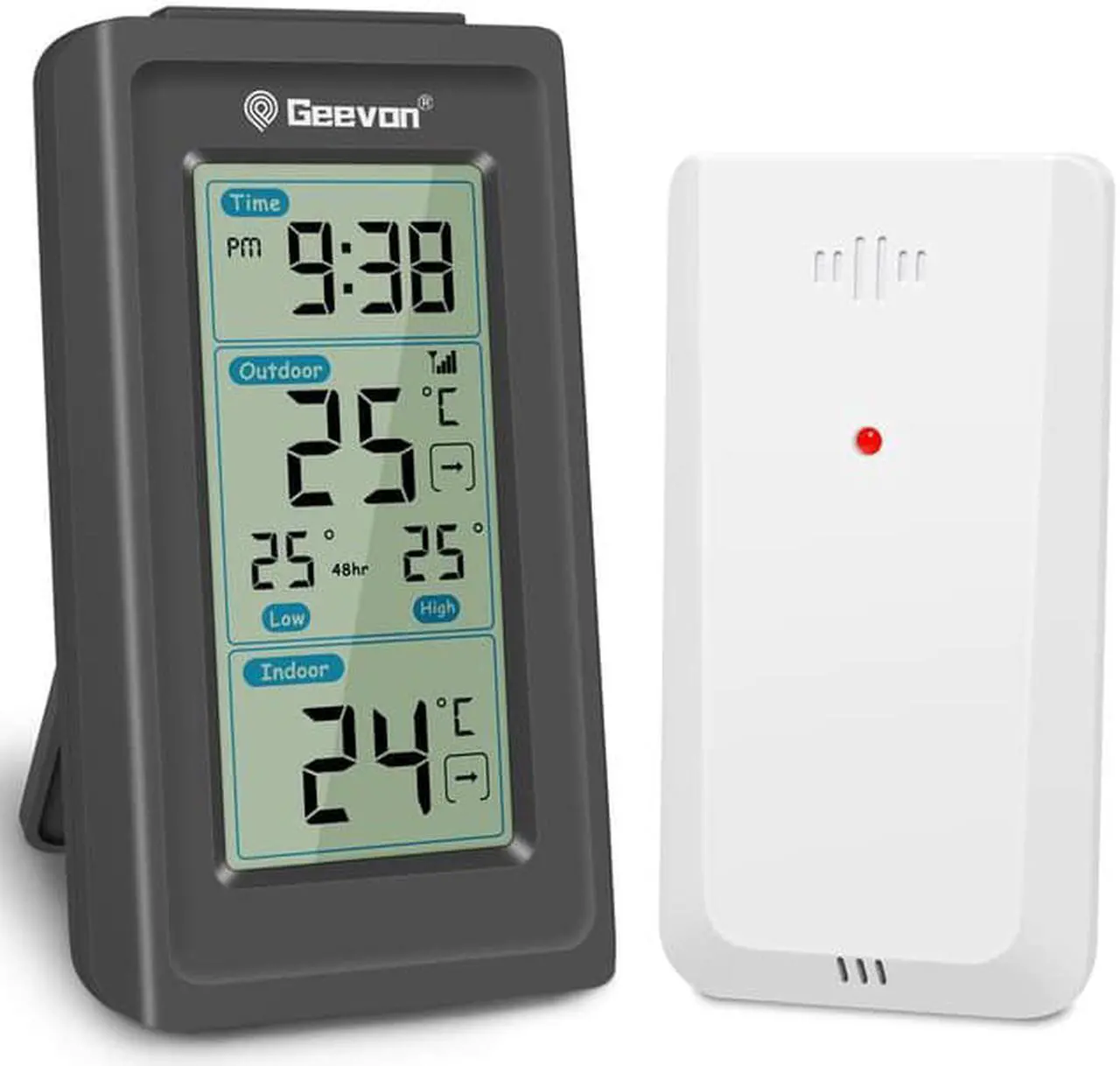 Main image of Geevon Indoor Outdoor Thermometer Wireless Digital Temperature Gauge Weather Station Black With Backlight Support 3 Channels
