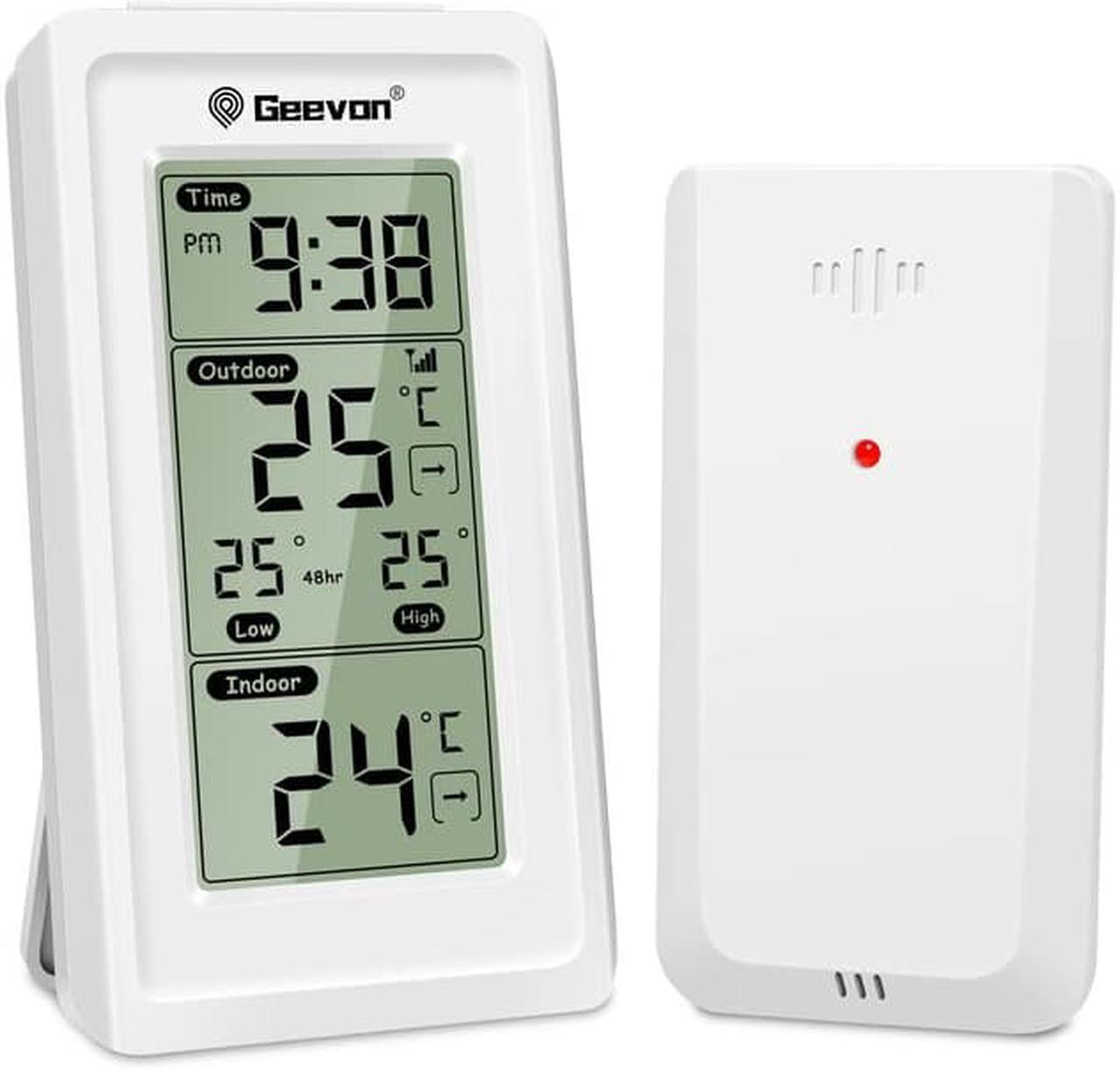 Main image of Geevon Indoor Outdoor Thermometer Wireless Digital Temperature Gauge Weather Station With Backlight Support 3 Channels white
