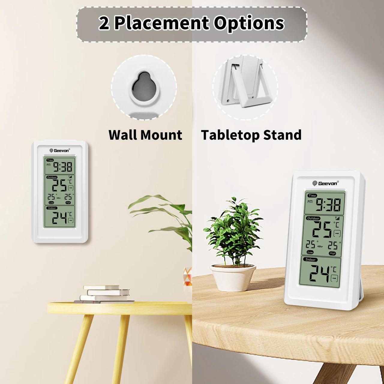 Alt view image 3 of 6 - Geevon Indoor Outdoor Thermometer Wireless Digital Temperature Gauge Weather Station With Backlight Support 3 Channels white