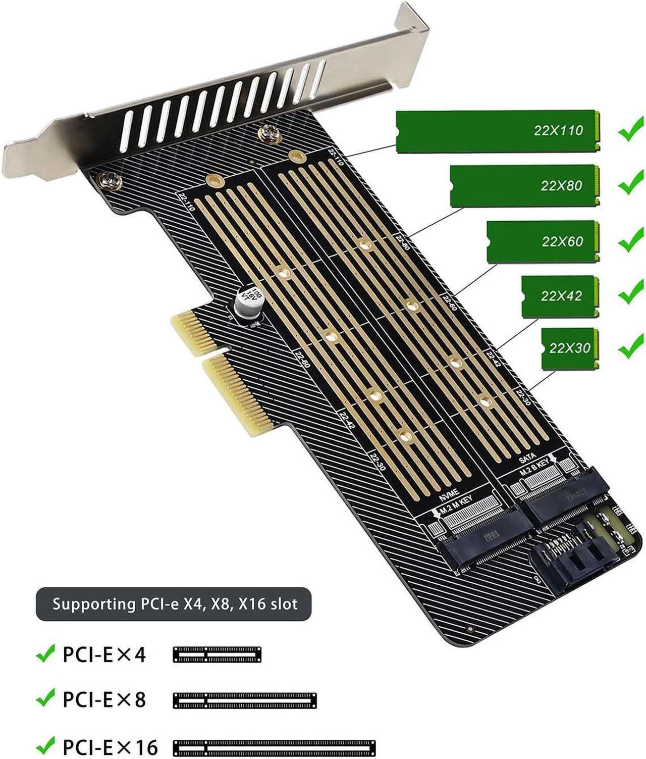 Alt view image 3 of 7 - Bailink Dual M.2 PCIE Adapter, M.2 SSD NVME (M Key) & SATA (B Key) Adapter with SATA cable for One M.2 NVMe and One SATA SSD 22110/2280/2260/2242/2230 to PCI-e x4 Host Controller Expansion Card