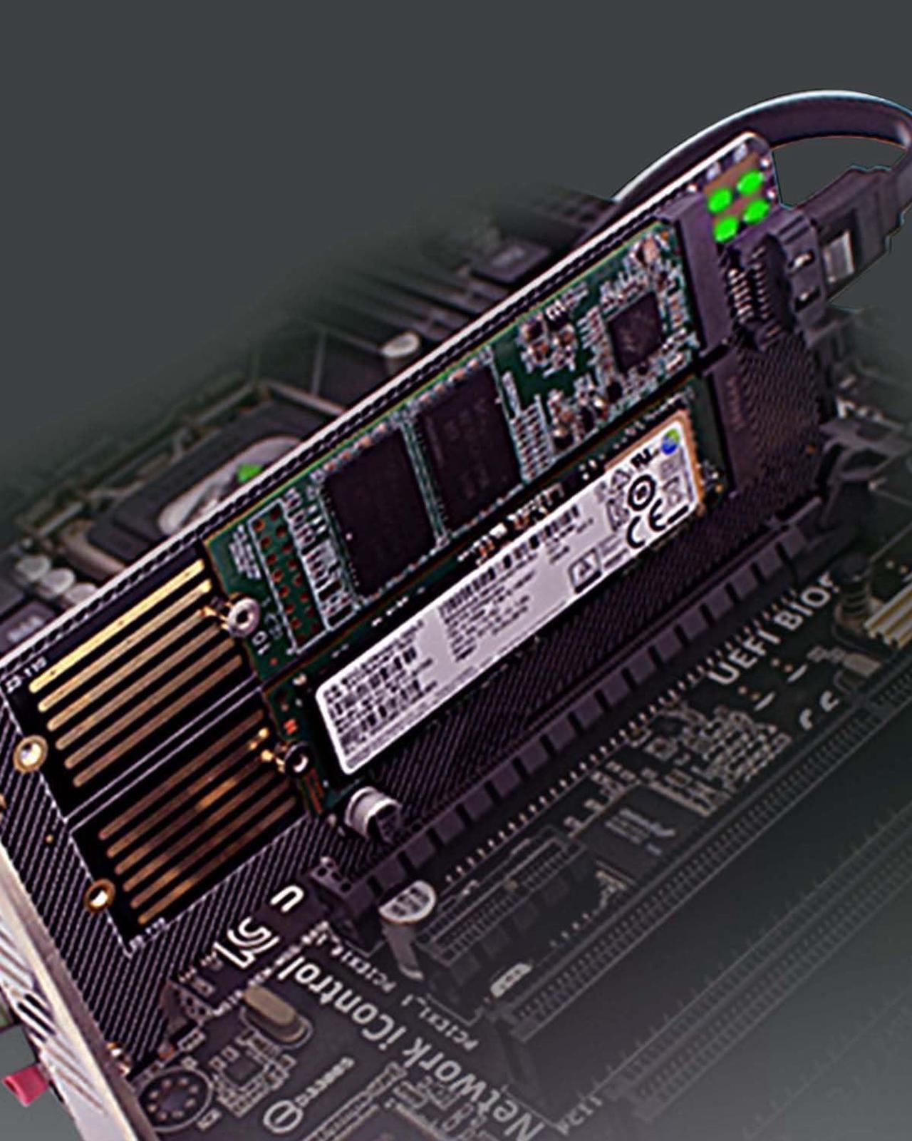 Alt view image 6 of 7 - Bailink Dual M.2 PCIE Adapter, M.2 SSD NVME (M Key) & SATA (B Key) Adapter with SATA cable for One M.2 NVMe and One SATA SSD 22110/2280/2260/2242/2230 to PCI-e x4 Host Controller Expansion Card