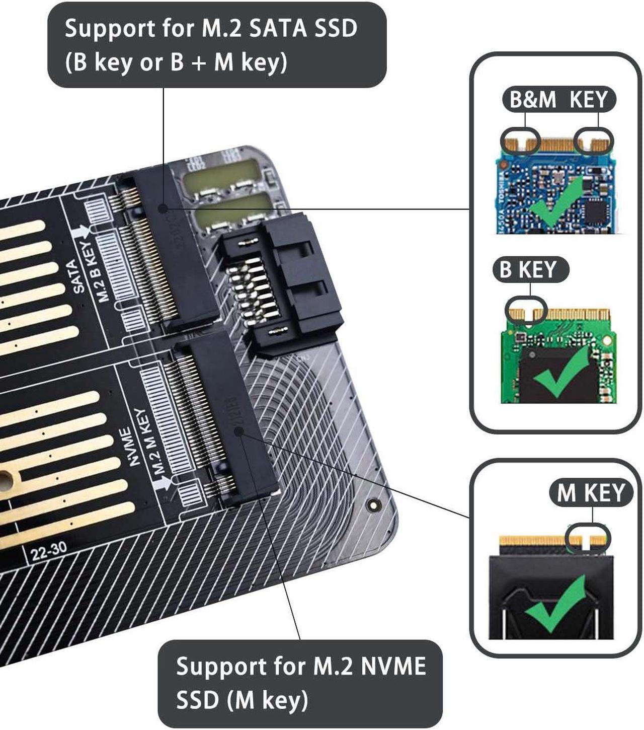 Alt view image 2 of 7 - Bailink Dual M.2 PCIE Adapter, M.2 SSD NVME (M Key) & SATA (B Key) Adapter with SATA cable for One M.2 NVMe and One SATA SSD 22110/2280/2260/2242/2230 to PCI-e x4 Host Controller Expansion Card