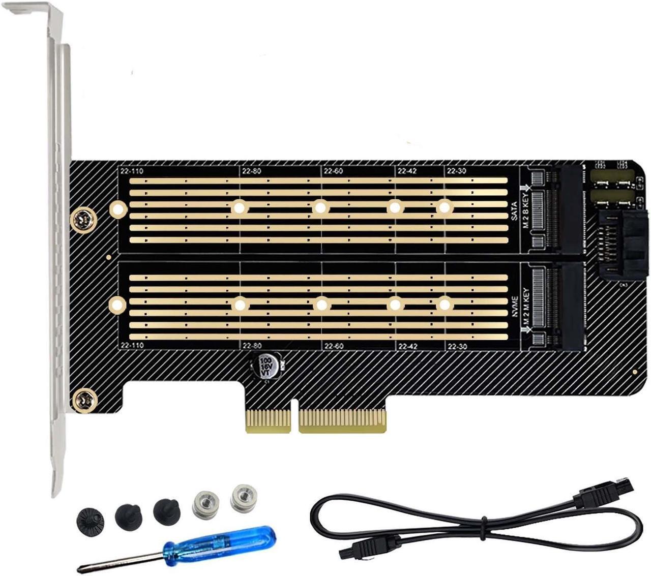 Main image of Bailink Dual M.2 PCIE Adapter, M.2 SSD NVME (M Key) & SATA (B Key) Adapter with SATA cable for One M.2 NVMe and One SATA SSD 22110/2280/2260/2242/2230 to PCI-e x4 Host Controller Expansion Card