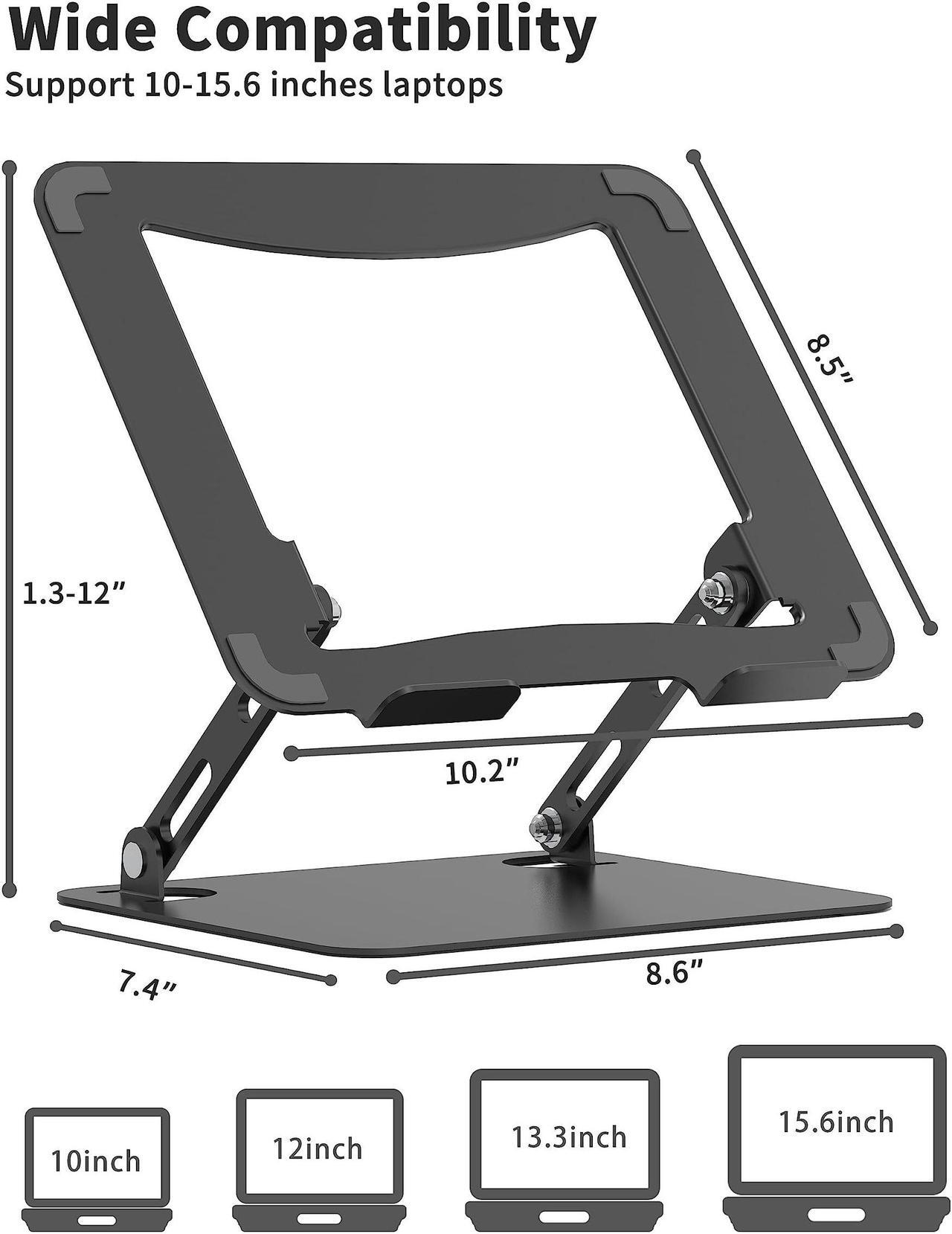 Alt view image 4 of 7 - Bailink Laptop Stand for Desk, Portable Adjustable Laptop Riser, Ergonomic Design Computer Holder, Metal Laptop Mount Elevator Compatible with 10 to 15.6 Inches PC Computer, Black