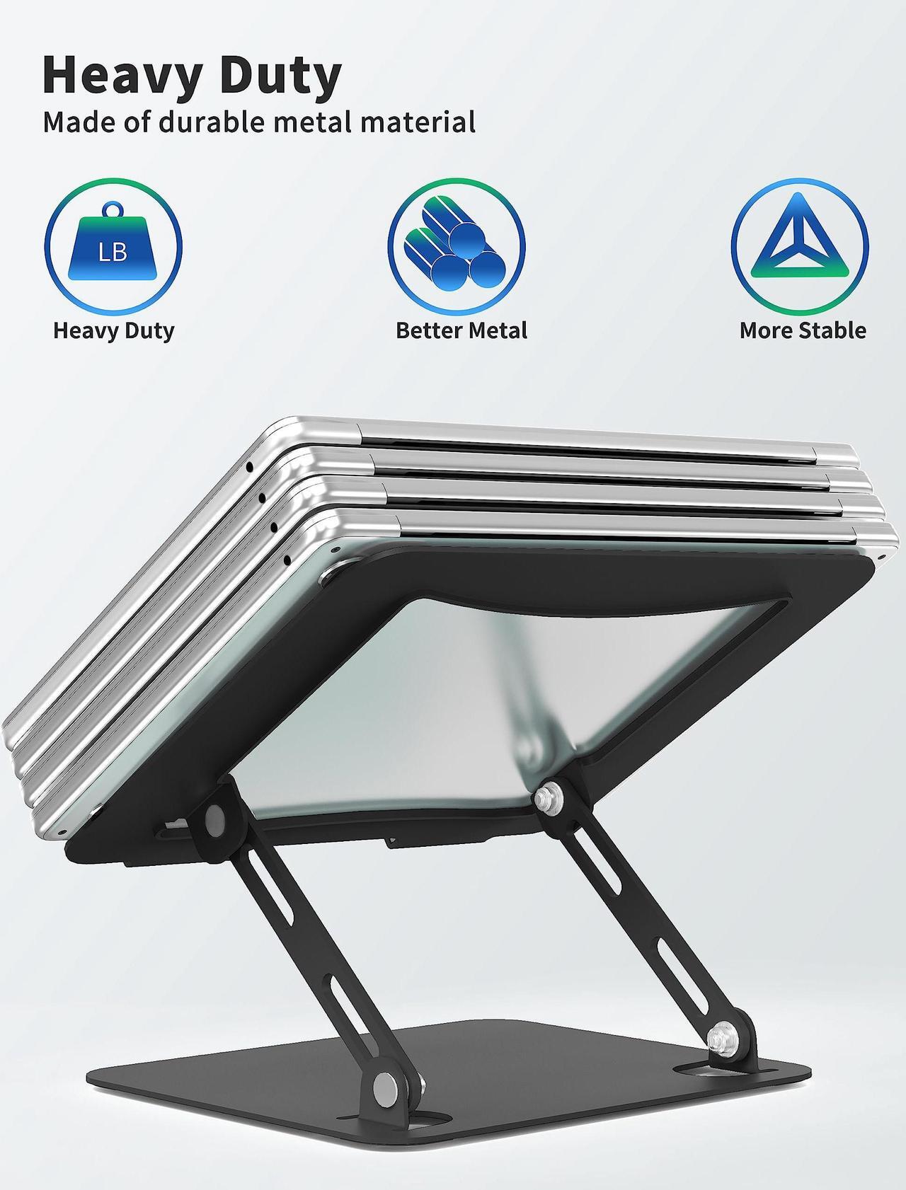 Alt view image 5 of 7 - Bailink Laptop Stand for Desk, Portable Adjustable Laptop Riser, Ergonomic Design Computer Holder, Metal Laptop Mount Elevator Compatible with 10 to 15.6 Inches PC Computer, Black