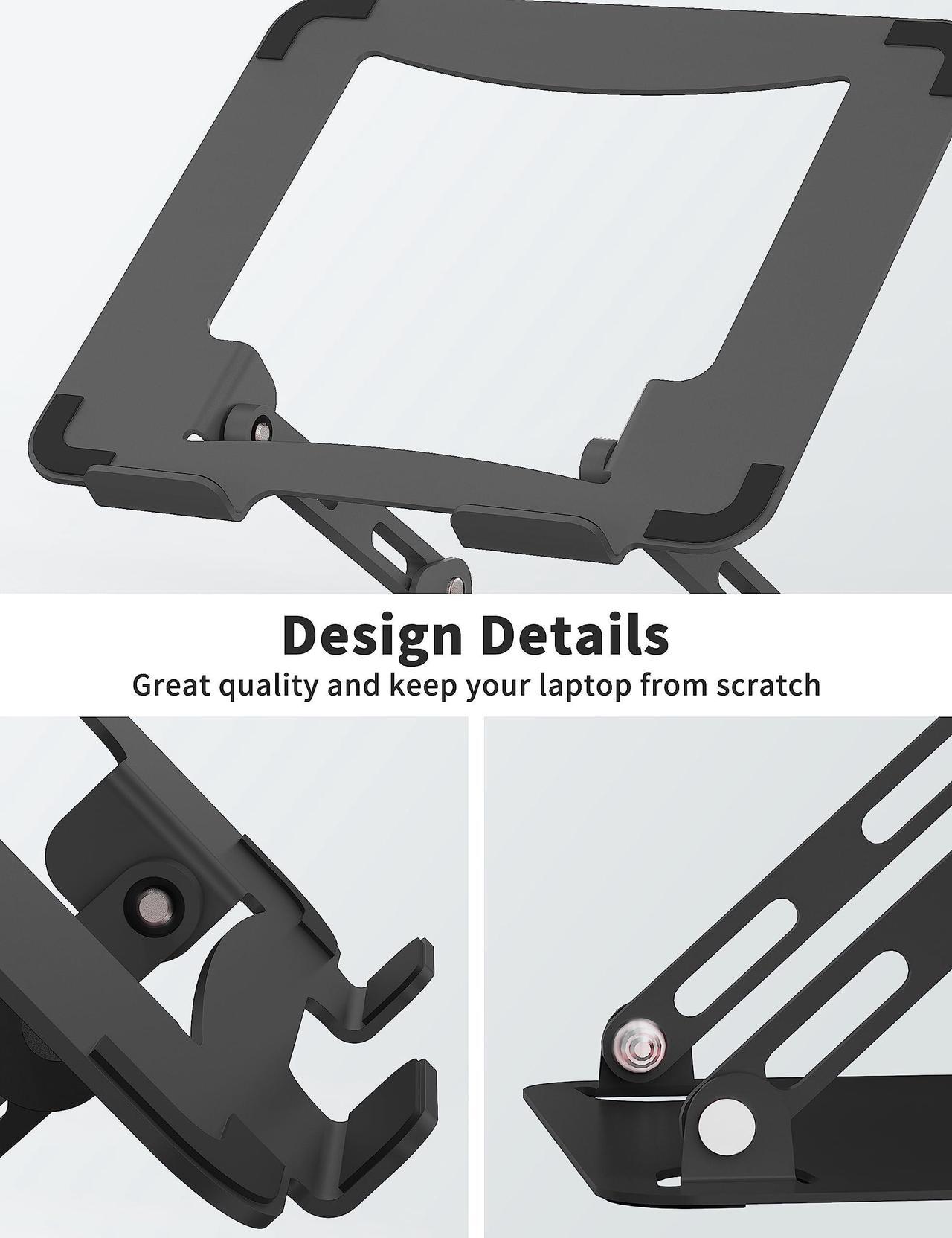 Alt view image 6 of 7 - Bailink Laptop Stand for Desk, Portable Adjustable Laptop Riser, Ergonomic Design Computer Holder, Metal Laptop Mount Elevator Compatible with 10 to 15.6 Inches PC Computer, Black