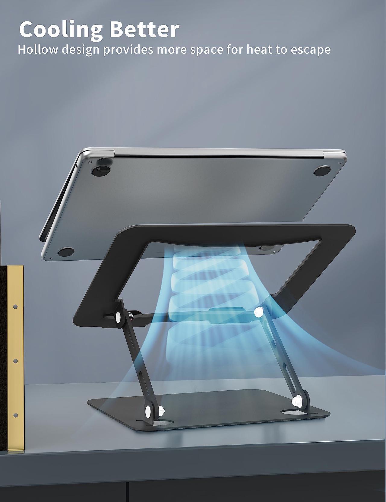 Alt view image 7 of 7 - Bailink Laptop Stand for Desk, Portable Adjustable Laptop Riser, Ergonomic Design Computer Holder, Metal Laptop Mount Elevator Compatible with 10 to 15.6 Inches PC Computer, Black