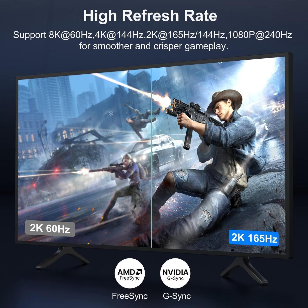 Alt view image 4 of 6 - Bailink 8K 4K DisplayPort Cable, 6.6ft DP Cable 1.4 [VESA Certified, 8K@60Hz, 4K@144Hz, 2K@240Hz], Bradied High Speed Display Port Cable 144Hz, for Gaming Monitor, HDR/FreeSync/G-Sync, Graphics Card