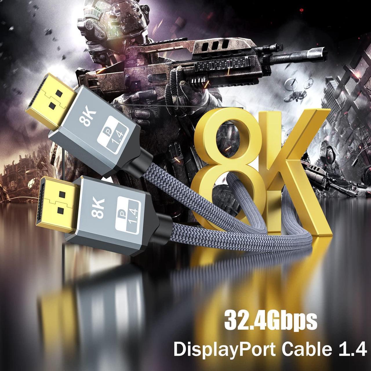 Alt view image 2 of 6 - Bailink 8K 4K DisplayPort Cable, 6.6ft DP Cable 1.4 [VESA Certified, 8K@60Hz, 4K@144Hz, 2K@240Hz], Bradied High Speed Display Port Cable 144Hz, for Gaming Monitor, HDR/FreeSync/G-Sync, Graphics Card