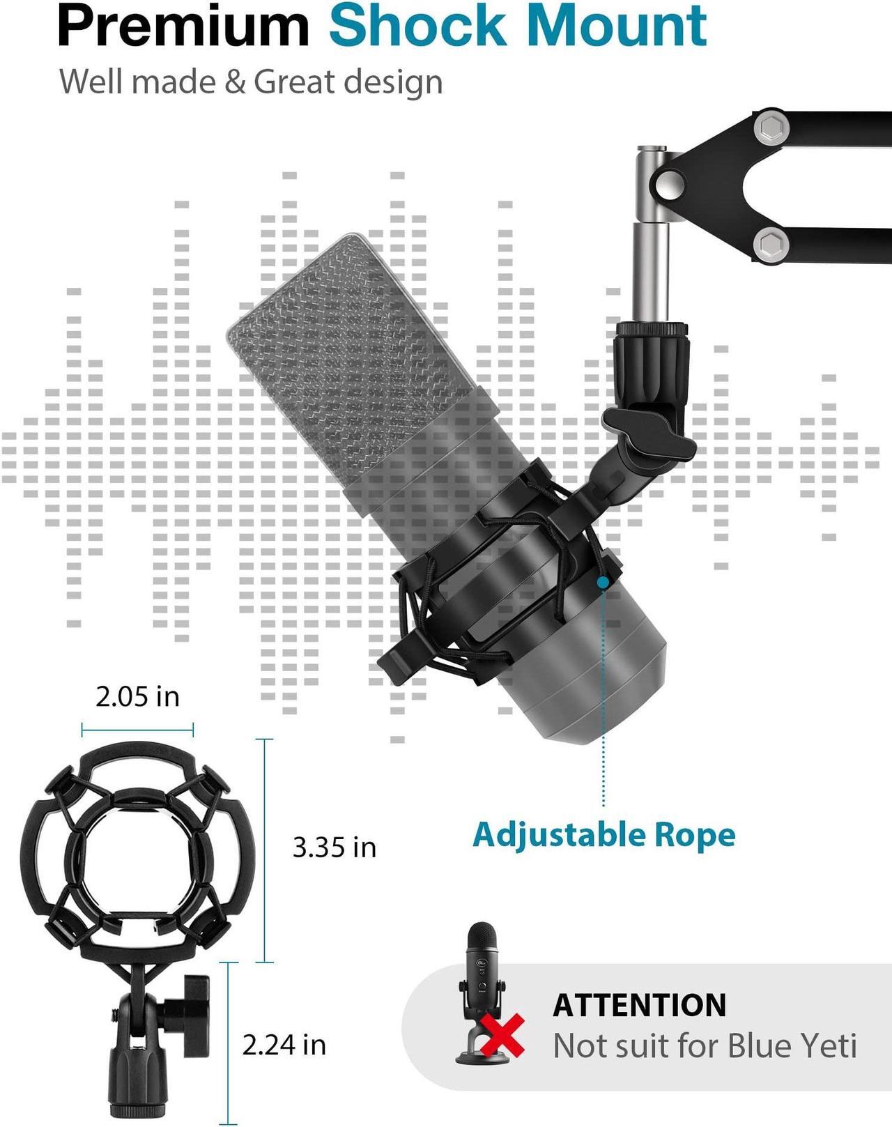 Alt view image 7 of 7 - Microphone Stand, Mic Arm Microphone Stand Boom Suspension Scissor Stand for Blue Yeti HyperX QuadCast S SoloCast Snowball Fifine K669B and other Mic, Shock Mount Windscreen Pop Filter Mic Clip Holder