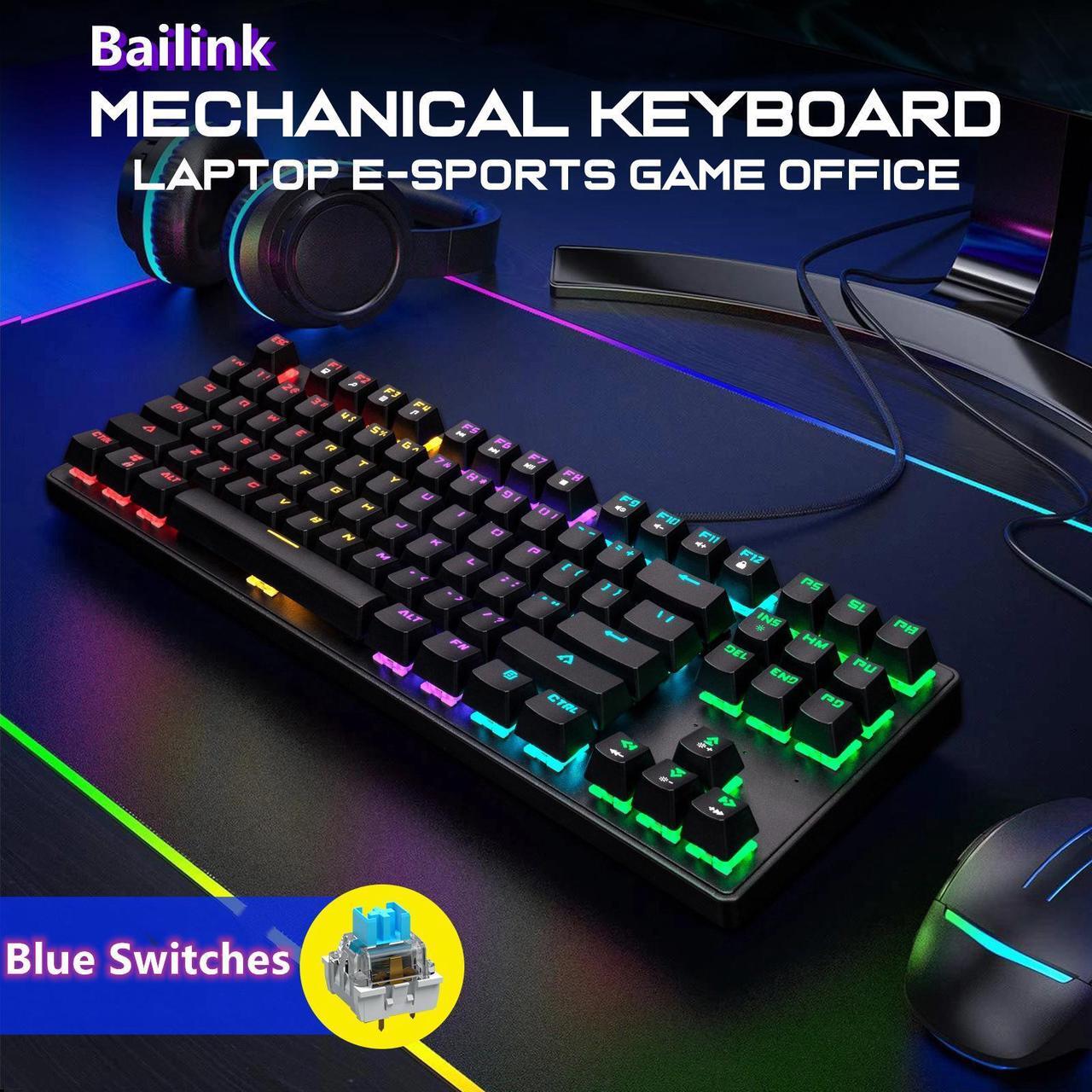 Alt view image 5 of 7 - Bailink TKL True Mechanical Gaming Keyboard, RGB LED Rainbow Backlit 60% keyboard with Blue Switches, 17 LED Lighting Modes, 100% Anti-Ghosting Waterproof Keyboard for PC/Mac Laptop IBM PC PS4 PS5 Xbo