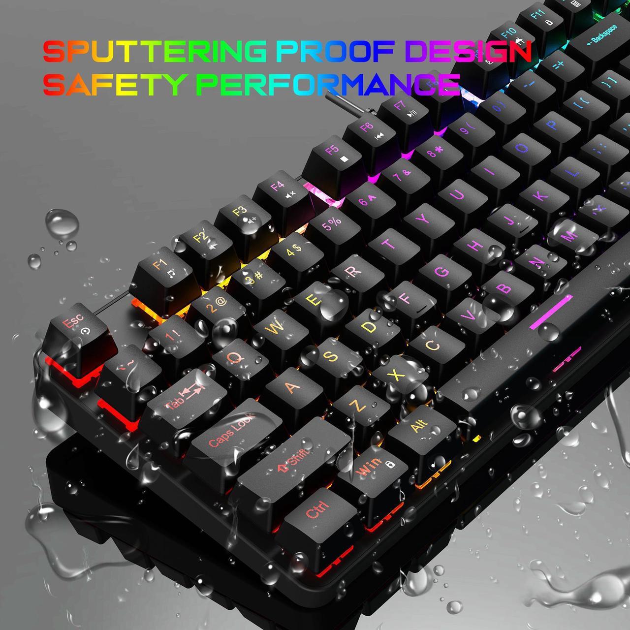 Alt view image 4 of 7 - Bailink TKL True Mechanical Gaming Keyboard, RGB LED Rainbow Backlit 60% keyboard with Blue Switches, 17 LED Lighting Modes, 100% Anti-Ghosting Waterproof Keyboard for PC/Mac Laptop IBM PC PS4 PS5 Xbo