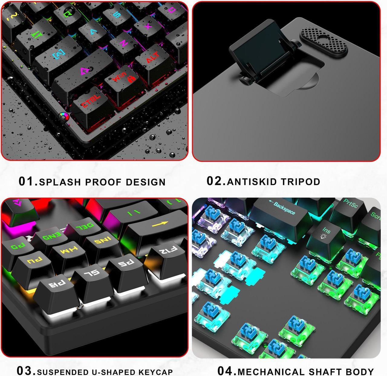 Alt view image 3 of 7 - Bailink TKL True Mechanical Gaming Keyboard, RGB LED Rainbow Backlit 60% keyboard with Blue Switches, 17 LED Lighting Modes, 100% Anti-Ghosting Waterproof Keyboard for PC/Mac Laptop IBM PC PS4 PS5 Xbo