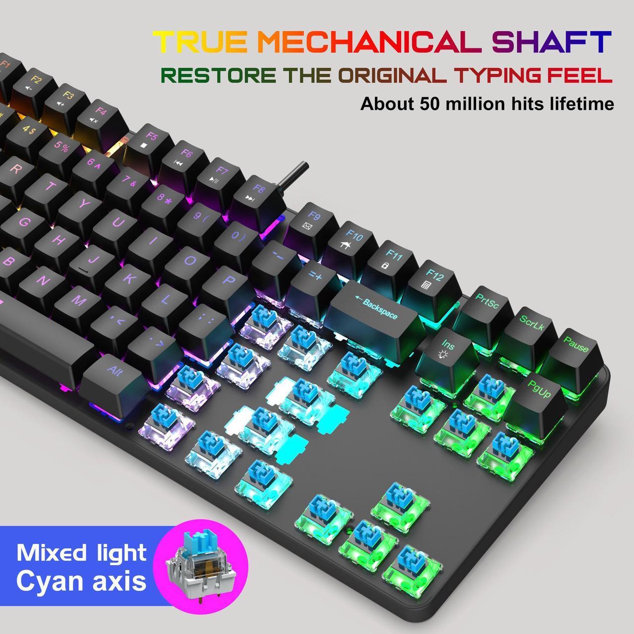 Alt view image 2 of 7 - Bailink TKL True Mechanical Gaming Keyboard, RGB LED Rainbow Backlit 60% keyboard with Blue Switches, 17 LED Lighting Modes, 100% Anti-Ghosting Waterproof Keyboard for PC/Mac Laptop IBM PC PS4 PS5 Xbo