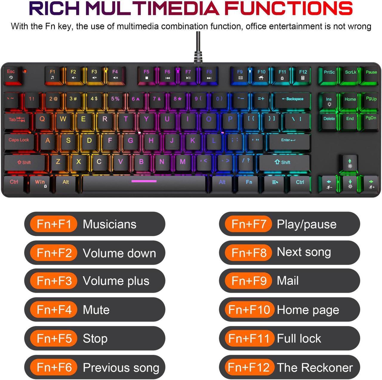 Alt view image 7 of 7 - Bailink TKL True Mechanical Gaming Keyboard, RGB LED Rainbow Backlit 60% keyboard with Blue Switches, 17 LED Lighting Modes, 100% Anti-Ghosting Waterproof Keyboard for PC/Mac Laptop IBM PC PS4 PS5 Xbo