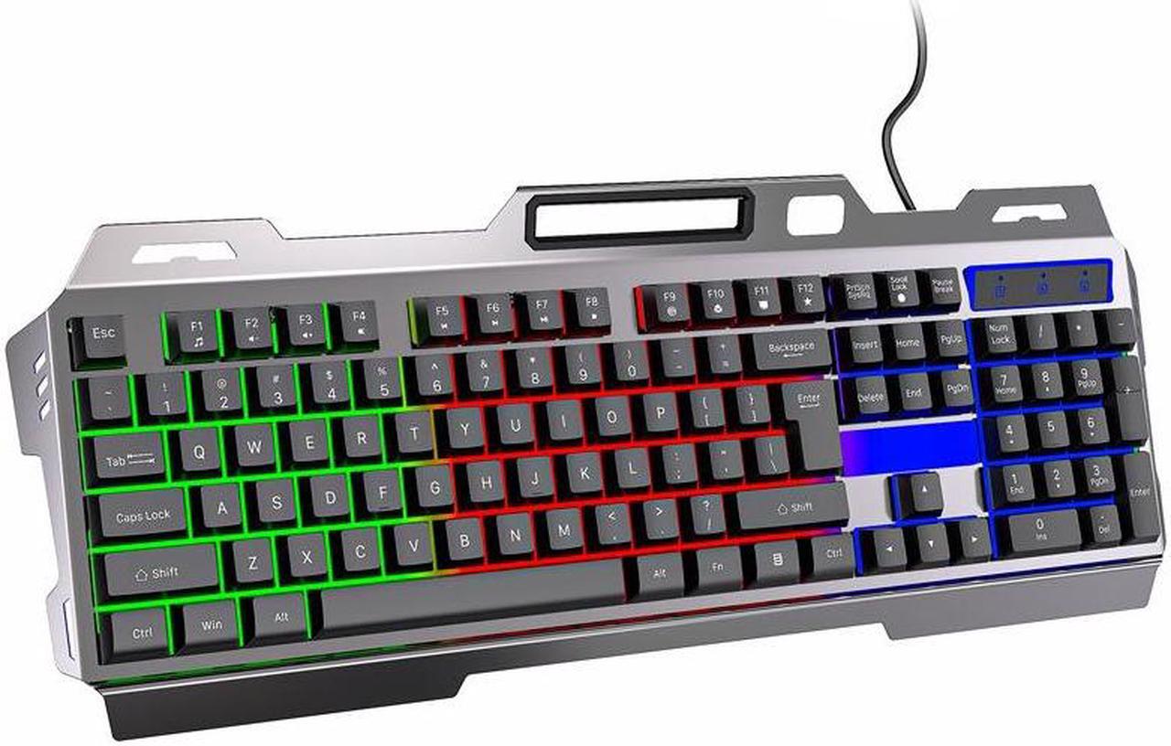 Main image of Wired Membrane Gaming Keyboard, Backlit RGB LED, Metal Base, Phone Holder, 12 Multimedia Function Quiet Keys-for Computer, PC, Desktop, Gamer,Black