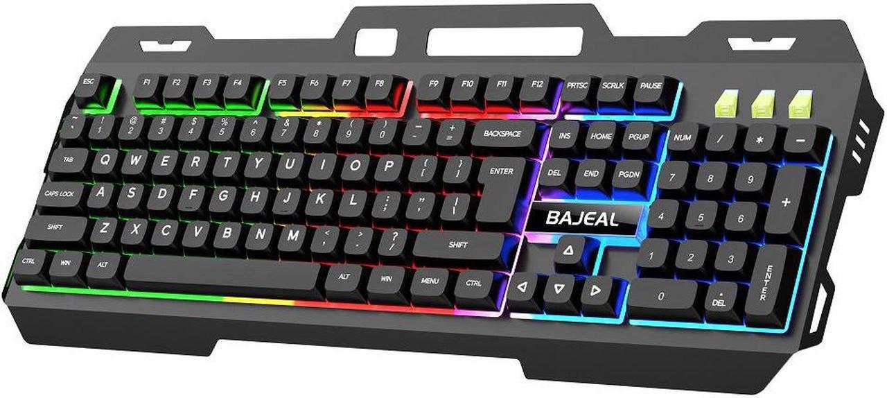 Alt view image 2 of 7 - Wired Membrane Gaming Keyboard, Backlit RGB LED, Metal Base, Phone Holder, 12 Multimedia Function Quiet Keys-for Computer, PC, Desktop, Gamer,Black
