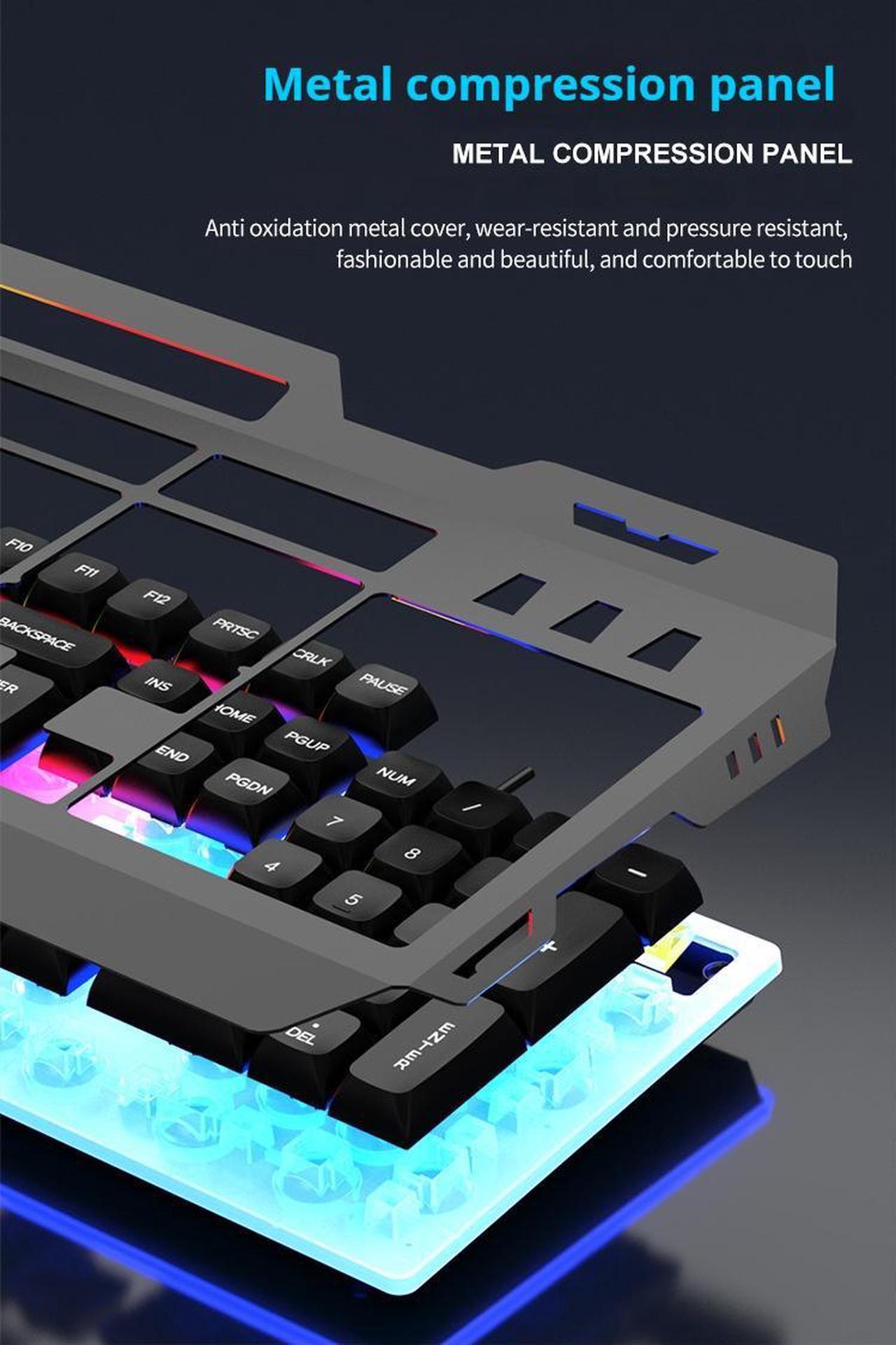 Alt view image 4 of 7 - Wired Membrane Gaming Keyboard, Backlit RGB LED, Metal Base, Phone Holder, 12 Multimedia Function Quiet Keys-for Computer, PC, Desktop, Gamer,Black