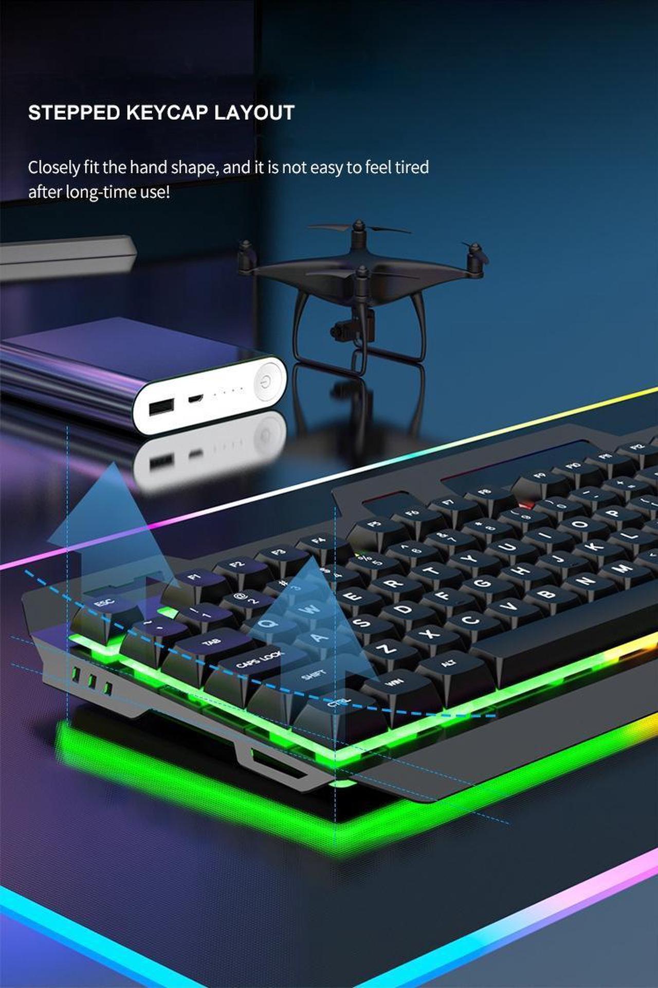 Alt view image 6 of 7 - Wired Membrane Gaming Keyboard, Backlit RGB LED, Metal Base, Phone Holder, 12 Multimedia Function Quiet Keys-for Computer, PC, Desktop, Gamer,Black