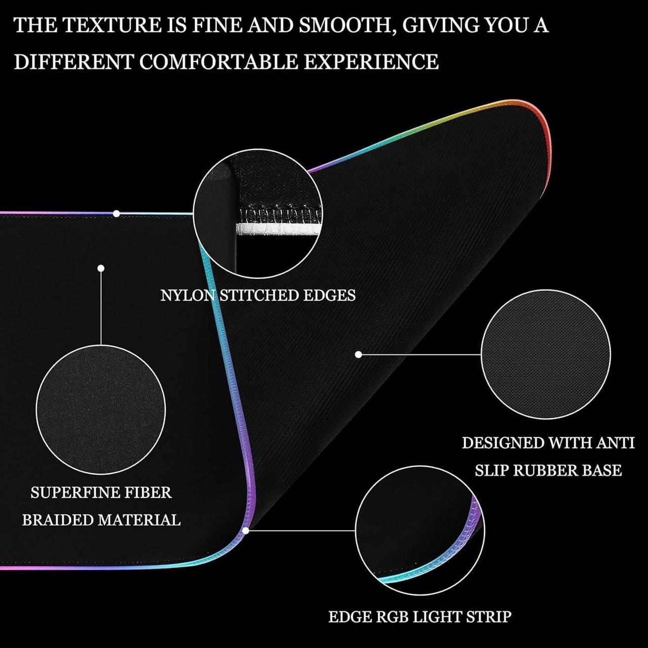 Alt view image 4 of 7 - Bailink Gaming Mouse Pad RGB Mouse Pad with 4 Port USB Ports and 14 Lighting Modes Large Non-Slip Rubber Base Waterproof Mouse Pad for Games, MacBook, PC, Laptop, 31.5x11.8x0.16 inch,Black