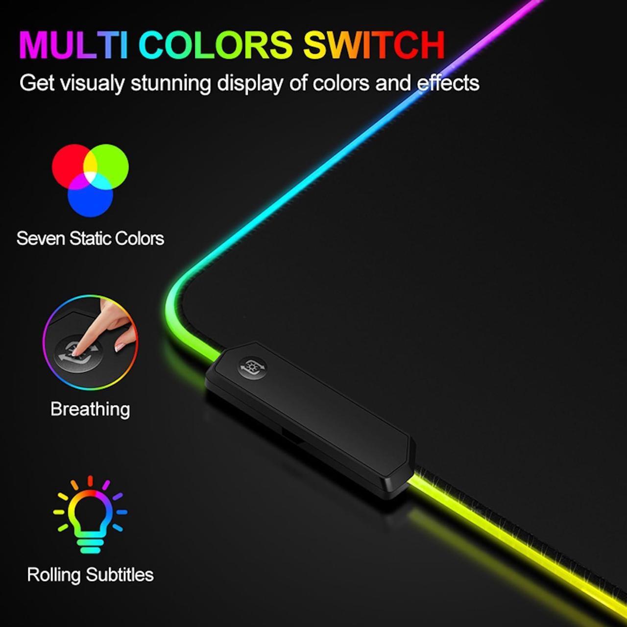 Alt view image 3 of 7 - Bailink Large RGB Gaming Mouse Pad,15 Light Modes Touch Control Extended Soft Computer Keyboard Mat Non-Slip Rubber Base for Gamer Esports Pros,35.4X15.7X0.157 inch,Black