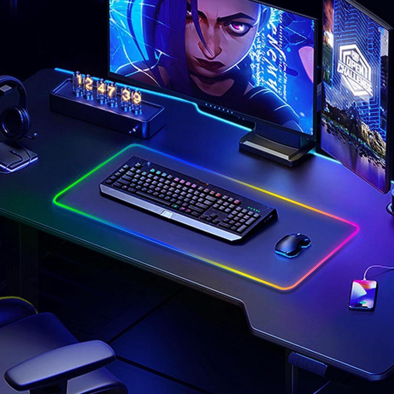 Alt view image 5 of 7 - Bailink Large RGB Gaming Mouse Pad,15 Light Modes Touch Control Extended Soft Computer Keyboard Mat Non-Slip Rubber Base for Gamer Esports Pros,35.4X15.7X0.157 inch,Black