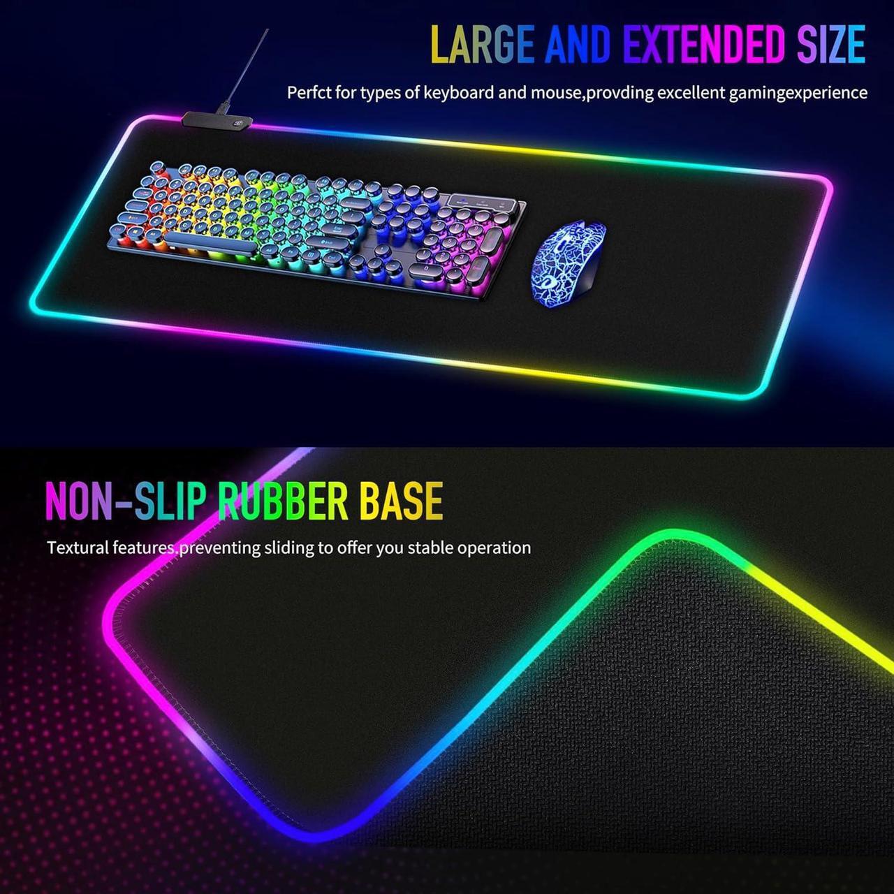 Alt view image 4 of 7 - Bailink Large RGB Gaming Mouse Pad,15 Light Modes Touch Control Extended Soft Computer Keyboard Mat Non-Slip Rubber Base for Gamer Esports Pros,35.4X15.7X0.157 inch,Black