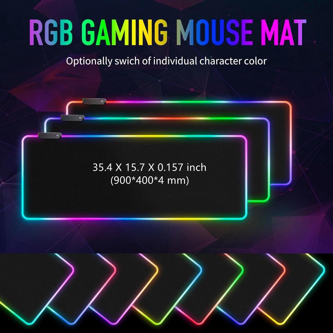 Alt view image 2 of 7 - Bailink Large RGB Gaming Mouse Pad,15 Light Modes Touch Control Extended Soft Computer Keyboard Mat Non-Slip Rubber Base for Gamer Esports Pros,35.4X15.7X0.157 inch,Black