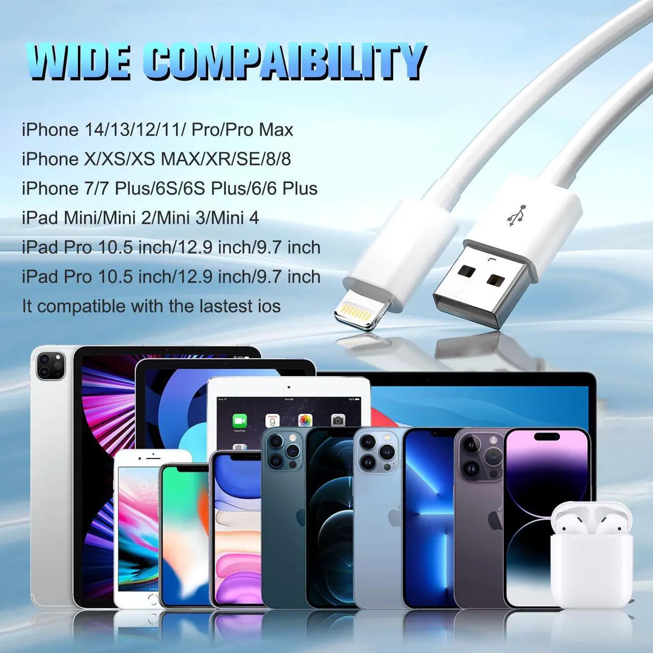 Alt view image 3 of 7 - iPhone Charger, [Apple MFi Certified] 2 PACK 6.6FT USB to Lightning Cable Power Fast Charging Cord Compatible with iPhone 14/13/12/11 Pro Max/XS MAX/XR/XS/X/8/7/Plus/6S/6/SE/5S/iPad