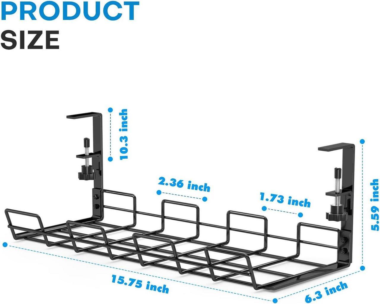 Alt view image 5 of 7 - No Drilling Under Desk Cable Management, Large Space Metal Desk Cable Management, Adjustable and Removable Cable Management Tray Fits Most Table, Come with 2 Self Gripping Cable Tie Roll