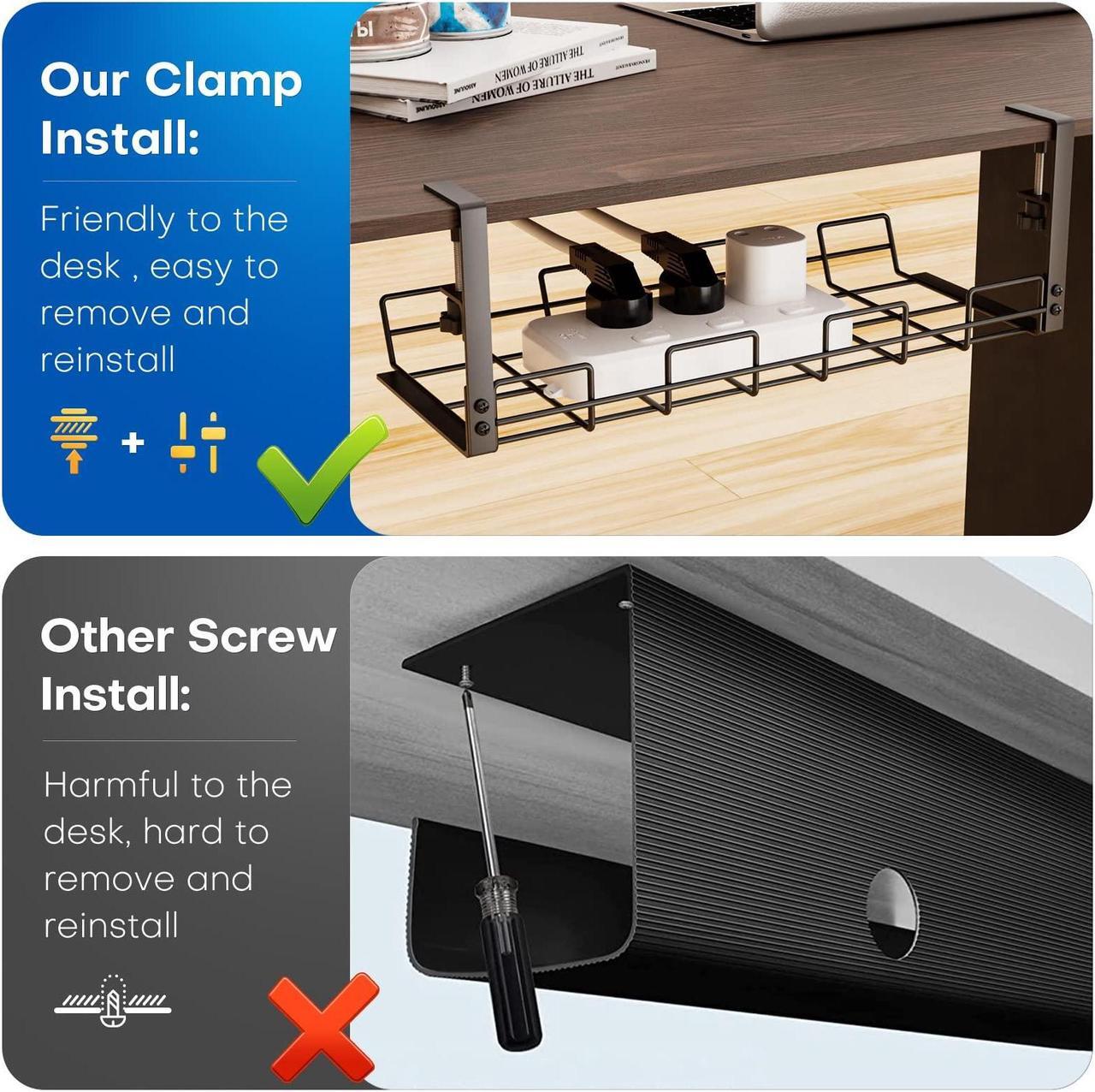 Alt view image 7 of 7 - No Drilling Under Desk Cable Management, Large Space Metal Desk Cable Management, Adjustable and Removable Cable Management Tray Fits Most Table, Come with 2 Self Gripping Cable Tie Roll
