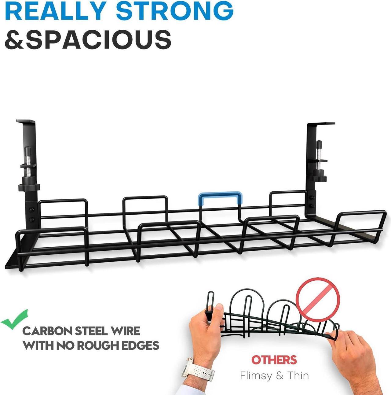 Alt view image 2 of 7 - No Drilling Under Desk Cable Management, Large Space Metal Desk Cable Management, Adjustable and Removable Cable Management Tray Fits Most Table, Come with 2 Self Gripping Cable Tie Roll