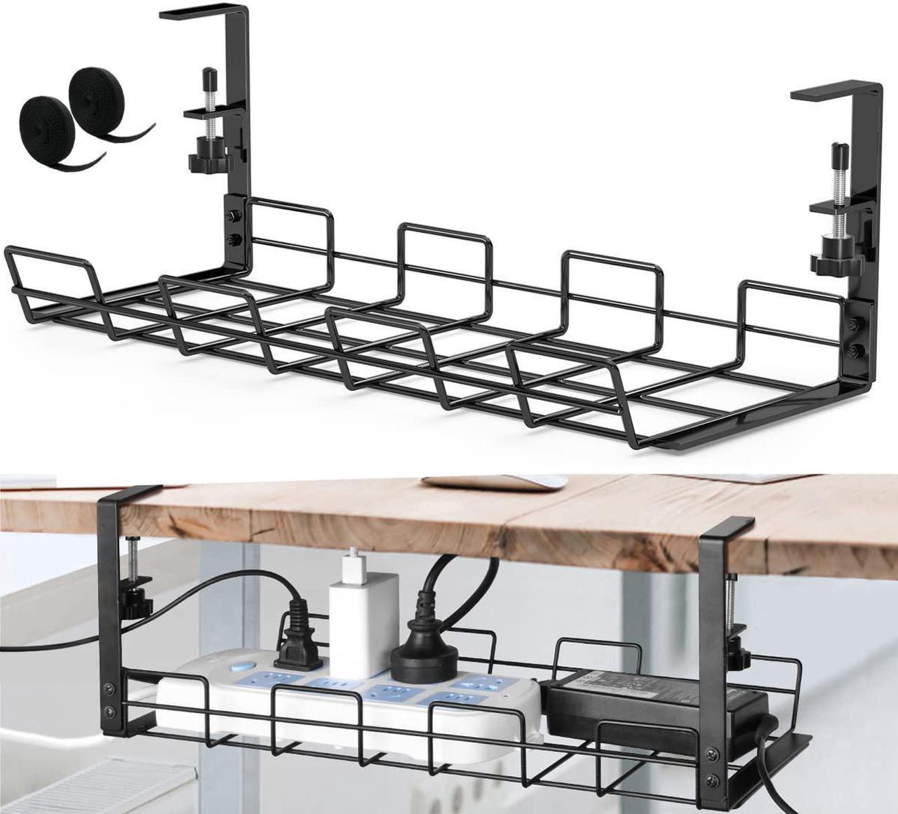 Main image of No Drilling Under Desk Cable Management, Large Space Metal Desk Cable Management, Adjustable and Removable Cable Management Tray Fits Most Table, Come with 2 Self Gripping Cable Tie Roll