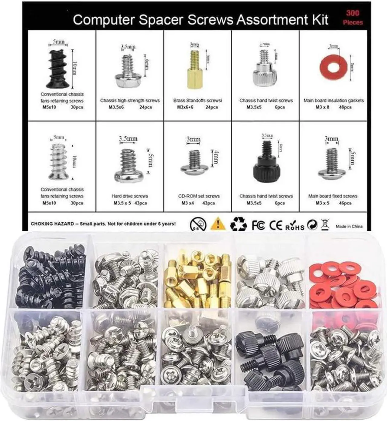 Main image of 300PCS Personal Computer Tower Screw Standoffs Set PC Installation Assortment Kit for 2.5" SSD HDD, Computer Case, Motherboard, Fan Power Supply, Graphics, Hard Drivers and CD-ROM Drives
