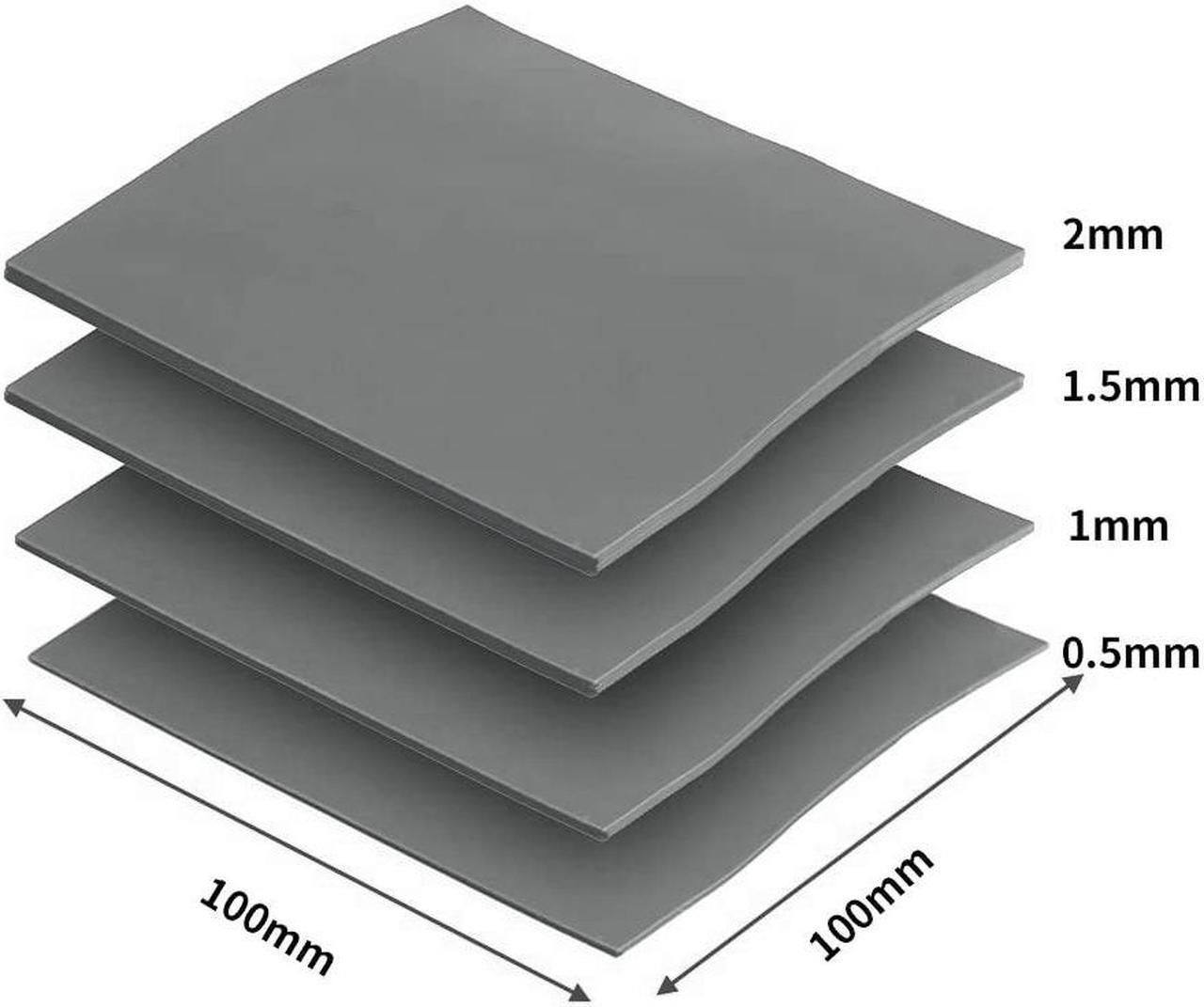 Main image of High Performance 4 Pack Thermal Pad, 100x100mm 0.5mm 1mm 1.5mm 2mm Highly Efficient Thermal Conductivity 6.0 W/mK,Heat Resistant Silicone Thermal Pads for Laptop Heatsink CPU GPU SSD LED Cooler,Gray