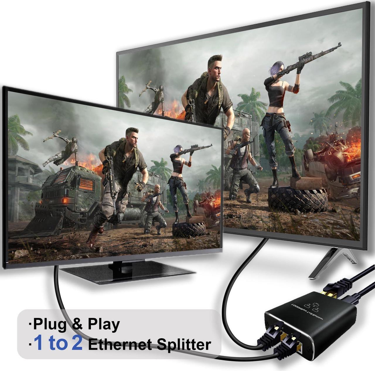 Alt view image 4 of 7 - Aluminum Alloy Ethernet Splitter 1 to 2 High Speed 1000Mbps, Gigabit Ethernet Splitter, LAN Splitter with USB-C Power Cable, RJ45 Splitter for Cat5/5e/6/7/8 Cable (2 Devices Simultaneously Networking)