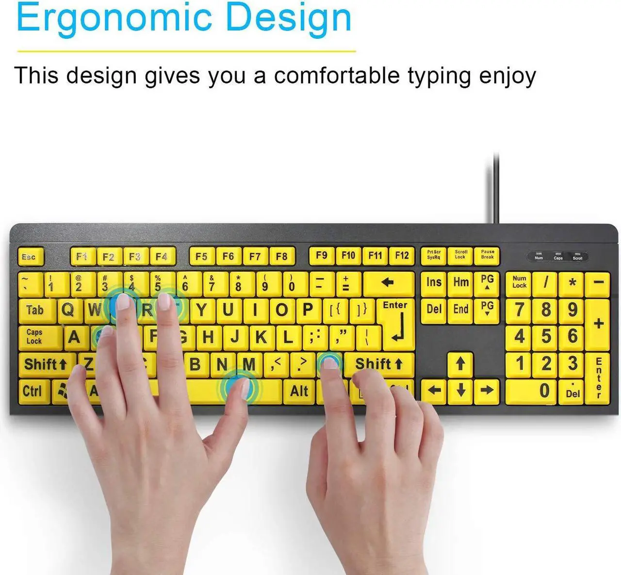 Alt view image 2 of 7 - Bailink Large Print Computer Keyboard, Wired USB High Contrast Keyboard with Oversized Print Letters for Visually Impaired Low Vision Individuals,Seniors, Students, Computer Beginners (Yellow+Black)