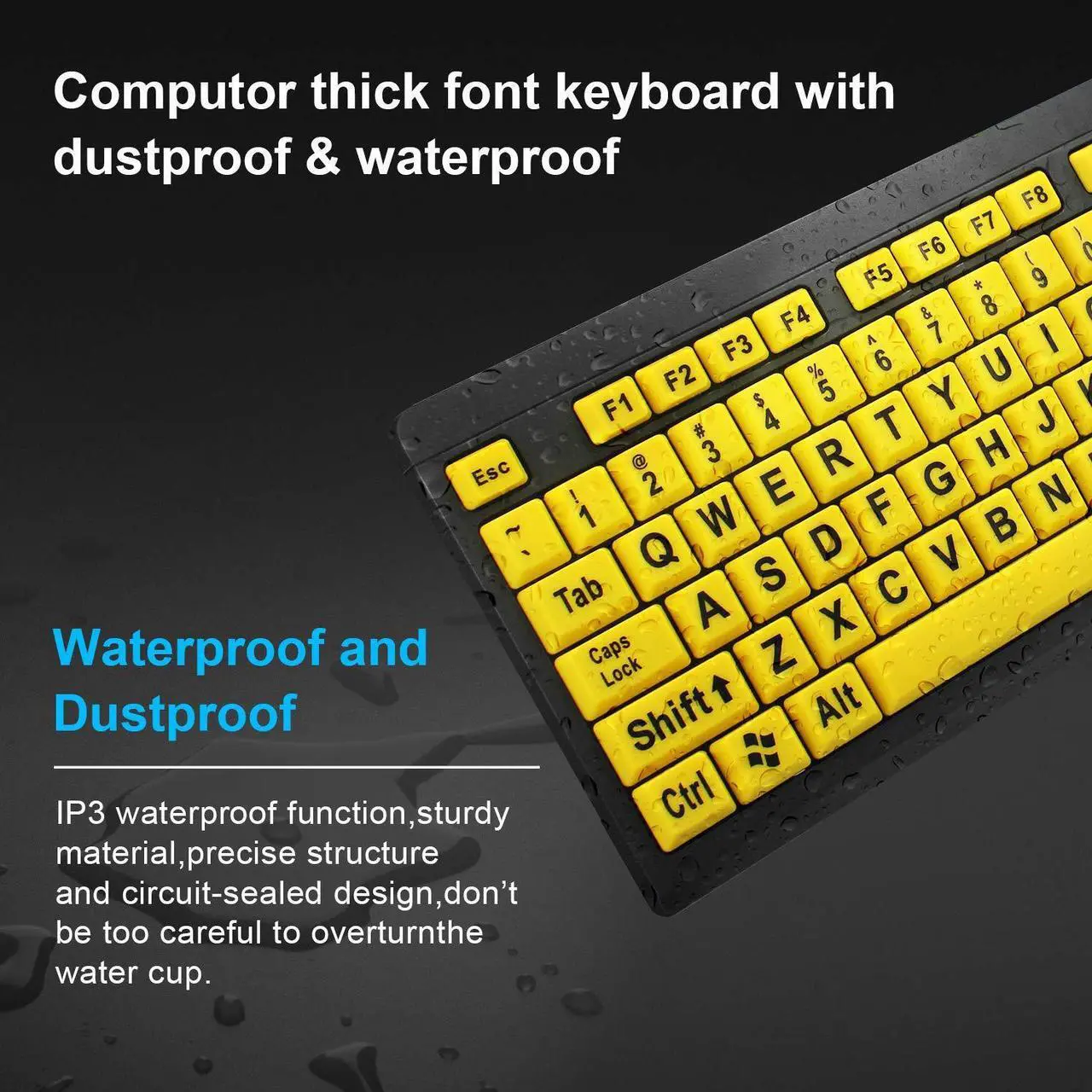 Alt view image 5 of 7 - Bailink Large Print Computer Keyboard, Wired USB High Contrast Keyboard with Oversized Print Letters for Visually Impaired Low Vision Individuals,Seniors, Students, Computer Beginners (Yellow+Black)