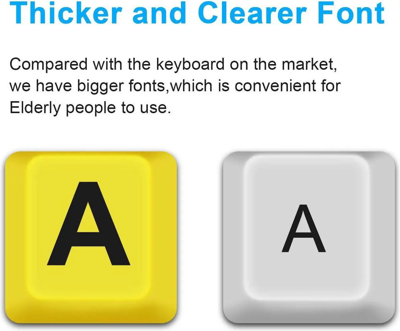 Alt view image 7 of 7 - Bailink Large Print Computer Keyboard, Wired USB High Contrast Keyboard with Oversized Print Letters for Visually Impaired Low Vision Individuals,Seniors, Students, Computer Beginners (Yellow+Black)