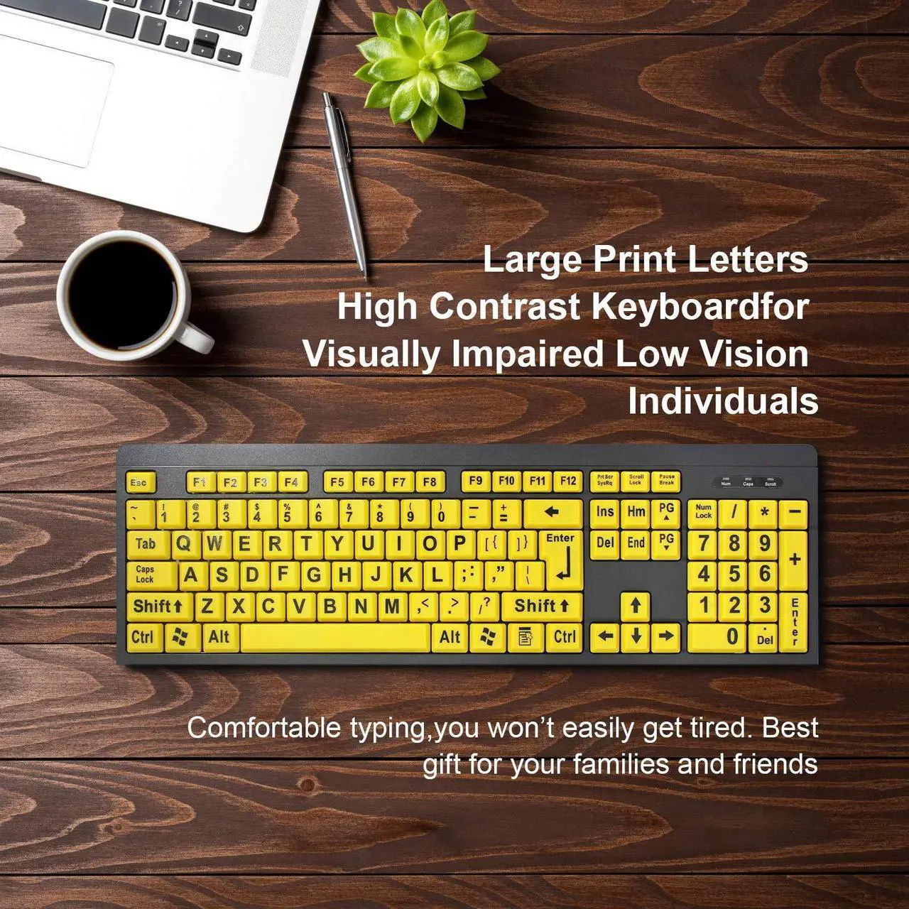 Alt view image 6 of 7 - Bailink Large Print Computer Keyboard, Wired USB High Contrast Keyboard with Oversized Print Letters for Visually Impaired Low Vision Individuals,Seniors, Students, Computer Beginners (Yellow+Black)