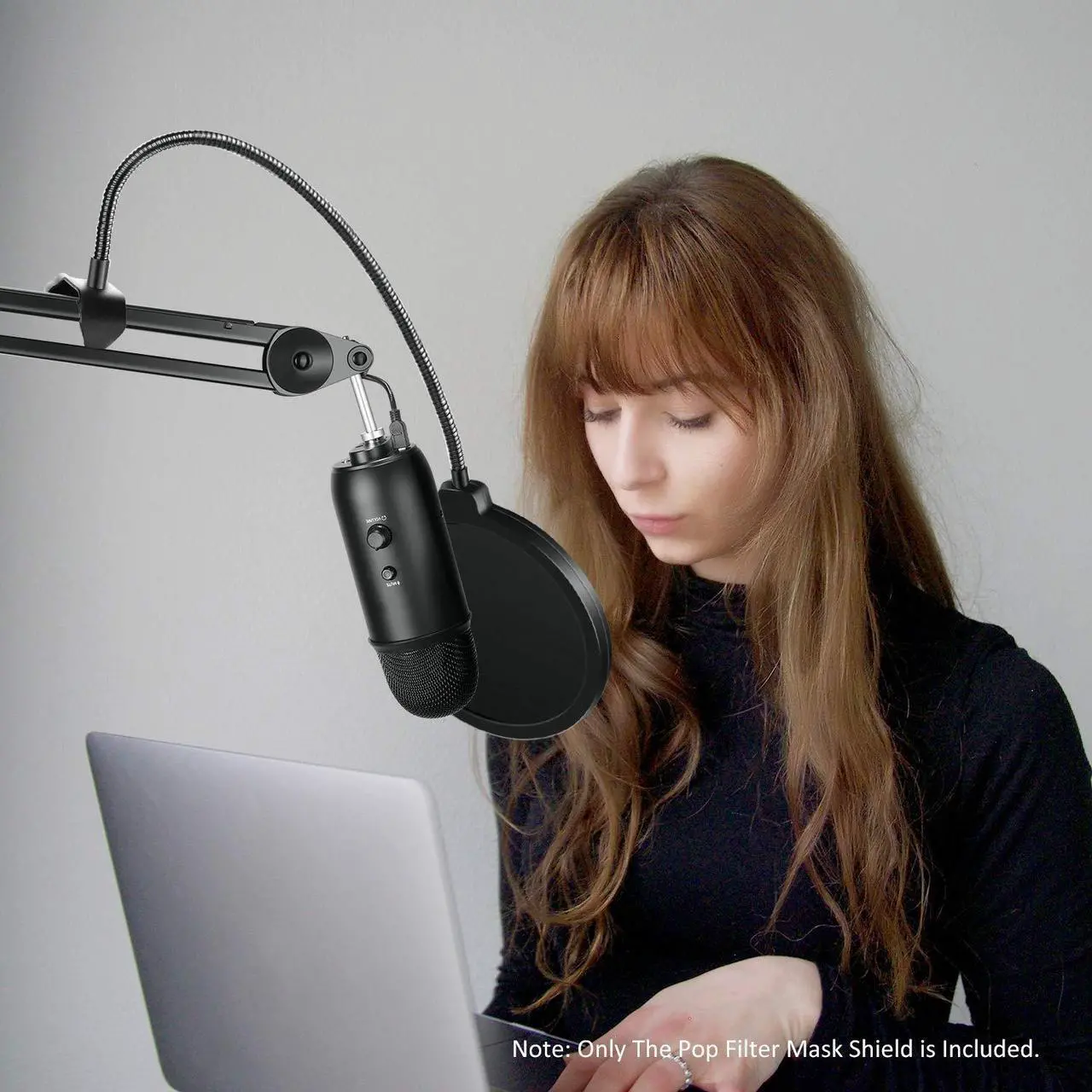 Alt view image 5 of 7 - Bailink Professional Microphone Pop Filter Shield Compatible with Blue Yeti and Any Other Microphone, Dual Layered Wind Pop Screen With A Flexible 360 Degree Gooseneck Clip Stabilizing Arm